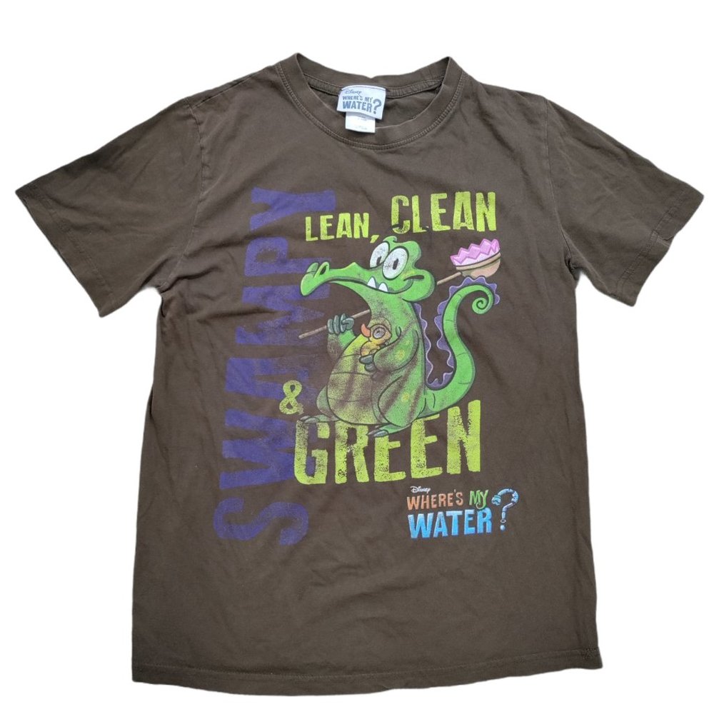 Disney Teens Size S Where's My Water T Shirt Brown Short Sleeve Crew Neck Cotton